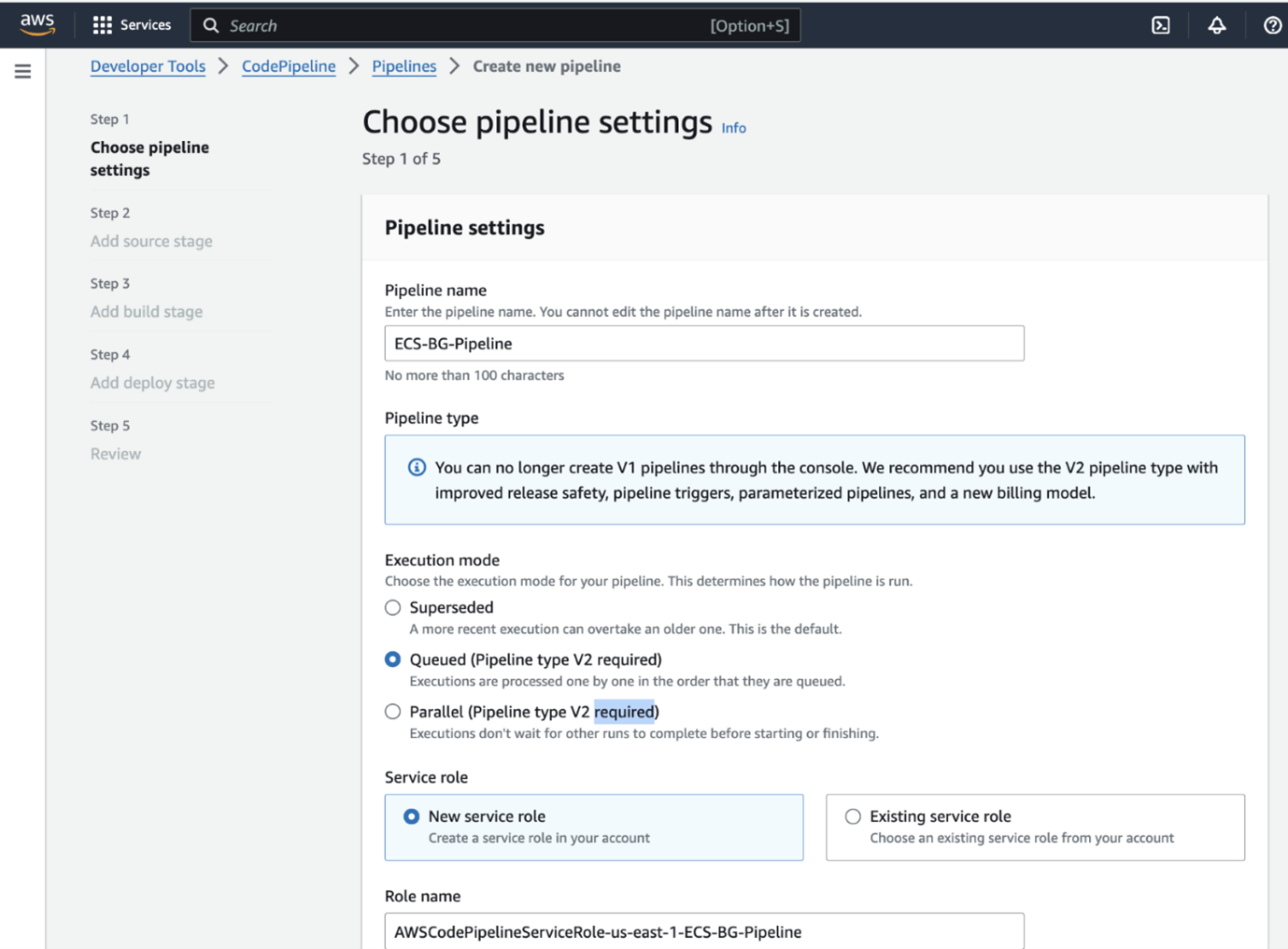 Choose pipeline settings