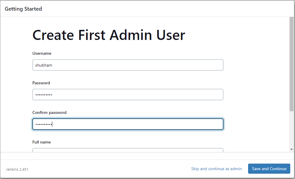 Create first admin user