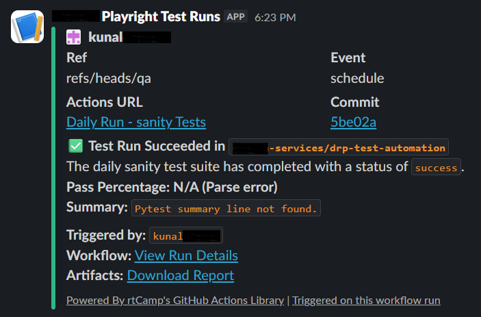 Playwright test runs