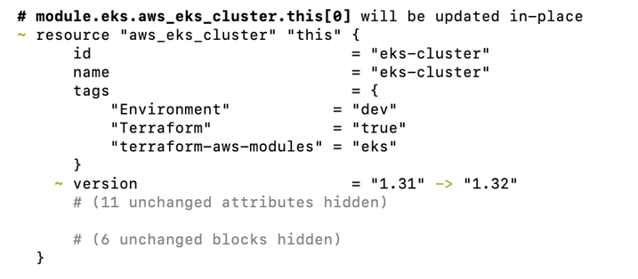 Terraform plan EKS 1.32